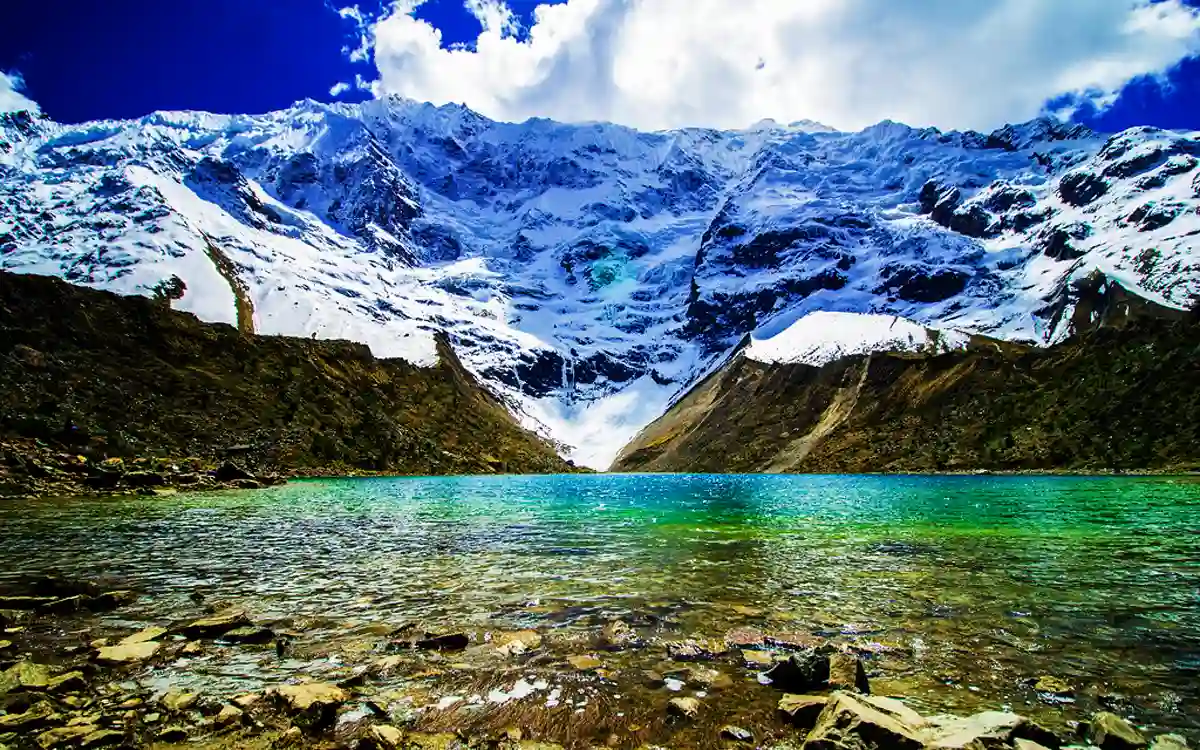 Humantay Lake below a glaciated peak
